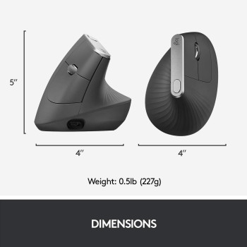 Logitech MX Vertical Ergonomic Wireless Mouse, Multi-Device, Bluetooth or 2.4GHz Wireless with USB Unifying Receiver, 4000 DPI Optical Tracking, 4 Buttons, Fast Charging, Laptop/PC/Mac/iPad OS, Black