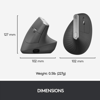 Logitech MX Vertical Ergonomic Wireless Mouse, Multi-Device, Bluetooth or 2.4GHz Wireless with USB Unifying Receiver, 4000 DPI Optical Tracking, 4 Buttons, Fast Charging, Laptop/PC/Mac/iPad OS, Black
