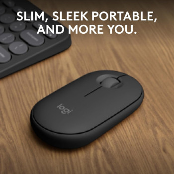 Logitech Pebble Mouse 2 M350s Slim Bluetooth Wireless Mouse, Portable, Customisable Button, Quiet Clicks, 4K DPI, Easy-Switch For Windows, macOS, iPadOS, Android, Chrome OS, Graphite