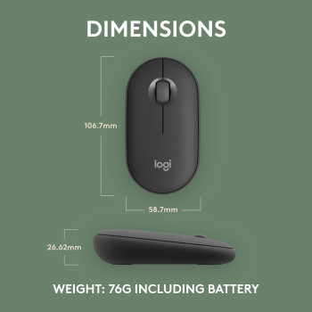 Logitech Pebble Mouse 2 M350s Slim Bluetooth Wireless Mouse, Portable, Customisable Button, Quiet Clicks, 4K DPI, Easy-Switch For Windows, macOS, iPadOS, Android, Chrome OS, Graphite