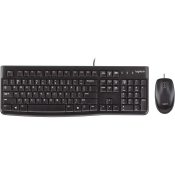 Logitech MK120 Wired Keyboard and Mouse For Windows, Optical Wired Mouse, USB Plug-and-Play, Full-Size, PC/Laptop, UK Layout, Black