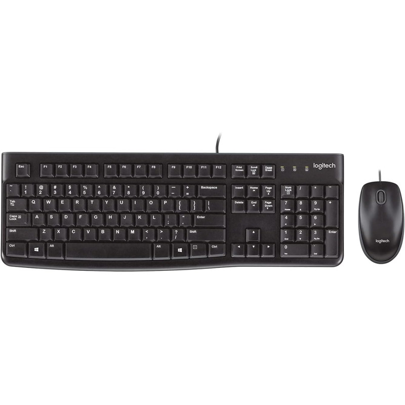 Logitech MK120 Wired Keyboard and Mouse For Windows, Optical Wired Mouse, USB Plug-and-Play, Full-Size, PC/Laptop, UK Layout, Black