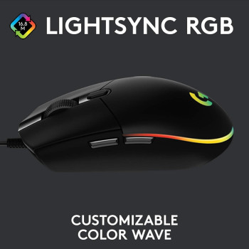 Logitech G Logitech G203 Wired Gaming Mouse, 8,000 Dpi, Rainbow Optical Effect Lightsync Rgb, 6 Programmable Buttons, On-Board Memory, Screen Mapping, Pc/Mac Computer And Laptop Compatible, Black