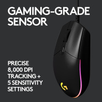 Logitech G Logitech G203 Wired Gaming Mouse, 8,000 Dpi, Rainbow Optical Effect Lightsync Rgb, 6 Programmable Buttons, On-Board Memory, Screen Mapping, Pc/Mac Computer And Laptop Compatible, Black