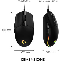 Logitech G Logitech G203 Wired Gaming Mouse, 8,000 Dpi, Rainbow Optical Effect Lightsync Rgb, 6 Programmable Buttons, On-Board Memory, Screen Mapping, Pc/Mac Computer And Laptop Compatible, Black