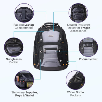 Targus Drifter Laptop Bag, 16 Inch, Laptop Backpack, Padded Laptop And Document Compartment, Water Bottle Pockets, Reinforced Handles Laptop Case With Padded Back Panel Black/Gray (TSB238US)