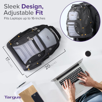 Targus Drifter Laptop Bag, 16 Inch, Laptop Backpack, Padded Laptop And Document Compartment, Water Bottle Pockets, Reinforced Handles Laptop Case With Padded Back Panel Black/Gray (TSB238US)