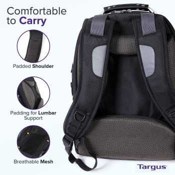 Targus Drifter Laptop Bag, 16 Inch, Laptop Backpack, Padded Laptop And Document Compartment, Water Bottle Pockets, Reinforced Handles Laptop Case With Padded Back Panel Black/Gray (TSB238US)