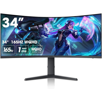 KOORUI 21:9 WQHD 3440 x 1440 4K (HDR 400) 34 Inch, 1800R Curved Gaming Monitor, 165Hz MPRT 1MS (AMD FreeSync Premium Nvidia G-SYNC) Hdmi DP 90 Percentage DCI-P3 OSD Roker Computer Gamer Monitors