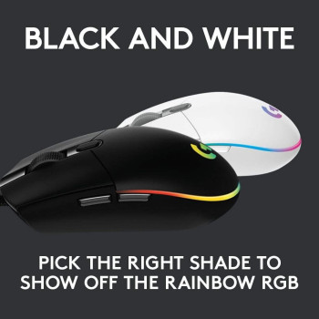 Logitech G Logitech G203 Wired Gaming Mouse, 8,000 DPI, Rainbow Optical Effect LIGHTSYNC RGB, 6 Programmable Buttons, On-Board Memory, Screen Mapping, PC/Mac Computer and Laptop Compatible, White