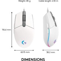 Logitech G Logitech G203 Wired Gaming Mouse, 8,000 DPI, Rainbow Optical Effect LIGHTSYNC RGB, 6 Programmable Buttons, On-Board Memory, Screen Mapping, PC/Mac Computer and Laptop Compatible, White