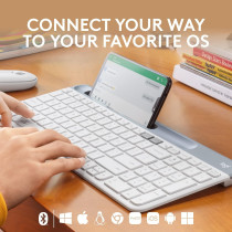 Logitech K580 Slim Multi-Device Wireless Keyboard, Bluetooth/Receiver, Compact, Easy Switch, Win/Mac, Desktop, Tablet,Smartphone, Laptop Compatible, English Arabic Keyboard, White