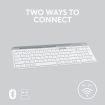 Logitech K580 Slim Multi-Device Wireless Keyboard, Bluetooth/Receiver, Compact, Easy Switch, Win/Mac, Desktop, Tablet,Smartphone, Laptop Compatible, English Arabic Keyboard, White
