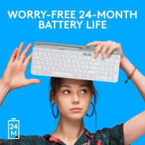 Logitech K580 Slim Multi-Device Wireless Keyboard, Bluetooth/Receiver, Compact, Easy Switch, Win/Mac, Desktop, Tablet,Smartphone, Laptop Compatible, English Arabic Keyboard, White