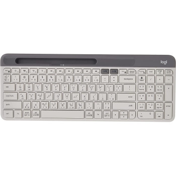 Logitech K580 Slim Multi-Device Wireless Keyboard, Bluetooth/Receiver, Compact, Easy Switch, Win/Mac, Desktop, Tablet,Smartphone, Laptop Compatible, English Arabic Keyboard, White
