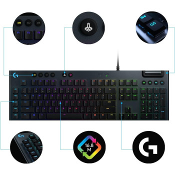 Logitech G Logitech G815 Lightsync RGB Mechanical Gaming Keyboard With Low Profile Gl Clicky Key Switch, 5 ProgRAMmable G-Keys,Usb Passthrough, Dedicated Media Control