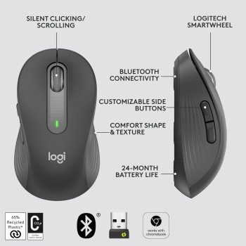 Logitech Signature M650 L Wireless Mouse, For Large Sized Hands, Silent Clicks, Customisable Side Buttons, Bluetooth, For PC/Mac/Multi-Device/Chromebook, Graphite