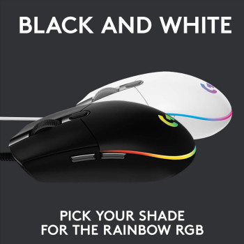 Logitech G203 2nd Gen Wired Gaming Mouse, 8,000 DPI, Rainbow Optical Effect LIGHTSYNC RGB, 6 Programmable Buttons, On-Board Memory, Screen Mapping, PC/Mac Computer And Laptop Compatible, White