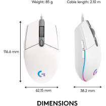 Logitech G203 2nd Gen Wired Gaming Mouse, 8,000 DPI, Rainbow Optical Effect LIGHTSYNC RGB, 6 Programmable Buttons, On-Board Memory, Screen Mapping, PC/Mac Computer And Laptop Compatible, White