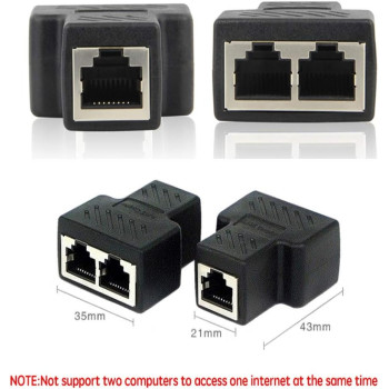 Wuedozue RJ45 Splitter Connector Adapter, USB To RJ45 Port Dual Female 1 to 2 8P8C Ethernet Plug LAN Network Socket Adapter For Cat5, Cat5e, Cat6, Cat7, Black