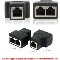 Wuedozue RJ45 Splitter Connector Adapter, USB To RJ45 Port Dual Female 1 to 2 8P8C Ethernet Plug LAN Network Socket Adapter For Cat5, Cat5e, Cat6, Cat7, Black