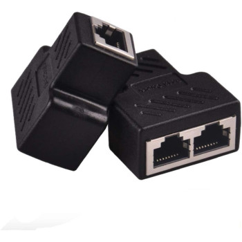 Wuedozue RJ45 Splitter Connector Adapter, USB To RJ45 Port Dual Female 1 to 2 8P8C Ethernet Plug LAN Network Socket Adapter For Cat5, Cat5e, Cat6, Cat7, Black