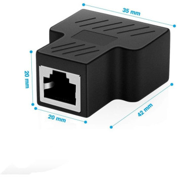 Wuedozue RJ45 Splitter Connector Adapter, USB To RJ45 Port Dual Female 1 to 2 8P8C Ethernet Plug LAN Network Socket Adapter For Cat5, Cat5e, Cat6, Cat7, Black