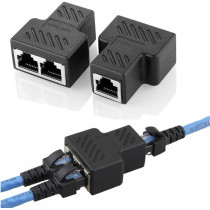 Wuedozue RJ45 Splitter Connector Adapter, USB To RJ45 Port Dual Female 1 to 2 8P8C Ethernet Plug LAN Network Socket Adapter For Cat5, Cat5e, Cat6, Cat7, Black