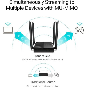 TP-Link Archer C64 AC1200 Dual Band Wi-Fi Router, Black