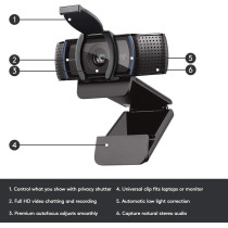 Logitech C920S Pro HD Webcam With Privacy Shutter, Widescreen Video Calling And Recording, 1080p Camera, Desktop Or Laptop Webcam