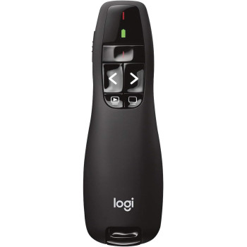Logitech R400 Wireless Presentation Remote 2.4 GHz USB-Receiver Red Laser Pointer 15-Meter Operating Range 6 Buttons Intuitive Slideshow Control Battery Indicator PC