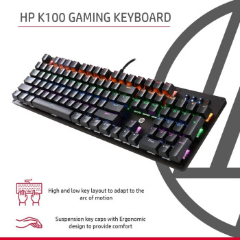 HP GK100 Wired Full Size RGM Backlit Mechanical Gaming Keyboard, 4 LED Indicators, Mechanical Switches,Double Injection Key Caps, And Window Key Lock, (1D763AA)
