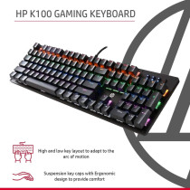 HP GK100 Wired Full Size RGM Backlit Mechanical Gaming Keyboard, 4 LED Indicators, Mechanical Switches,Double Injection Key Caps, And Window Key Lock, (1D763AA)