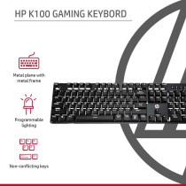 HP GK100 Wired Full Size RGM Backlit Mechanical Gaming Keyboard, 4 LED Indicators, Mechanical Switches,Double Injection Key Caps, And Window Key Lock, (1D763AA)