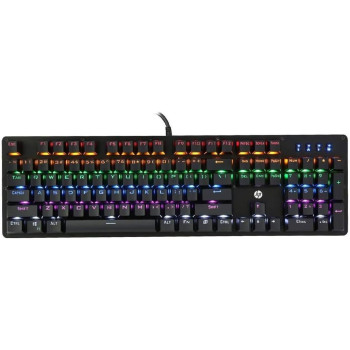 HP GK100 Wired Full Size RGM Backlit Mechanical Gaming Keyboard, 4 LED Indicators, Mechanical Switches,Double Injection Key Caps, And Window Key Lock, (1D763AA)