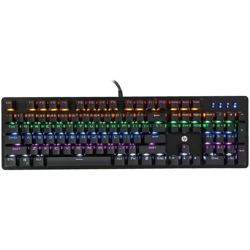 HP GK100 Wired Full Size RGM Backlit Mechanical Gaming Keyboard, 4 LED Indicators, Mechanical Switches,Double Injection Key Caps, And Window Key Lock, (1D763AA)