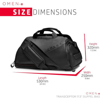 HP OMEN Transceptor Water Resistant Duffel Bag For 17.3 Inch, Laptops With RFID Pocket And Built-in USB Plug For Charging