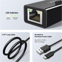 Ugreen Micro USB Ethernet Adapter, Ethernet Adapter With 3.3 ft Cable And Power Cord, Compatible For Fire TV Stick Basic/2nd/4k/Lite, Chromecast 1/2/3/Ultra/Audio, Fire TV 3rd, Plug And Play, 10/100 Mbps