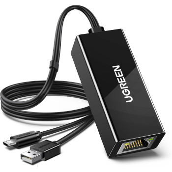 Ugreen Micro USB Ethernet Adapter, Ethernet Adapter With 3.3 ft Cable And Power Cord, Compatible For Fire TV Stick Basic/2nd/4k/Lite, Chromecast 1/2/3/Ultra/Audio, Fire TV 3rd, Plug And Play, 10/100 Mbps