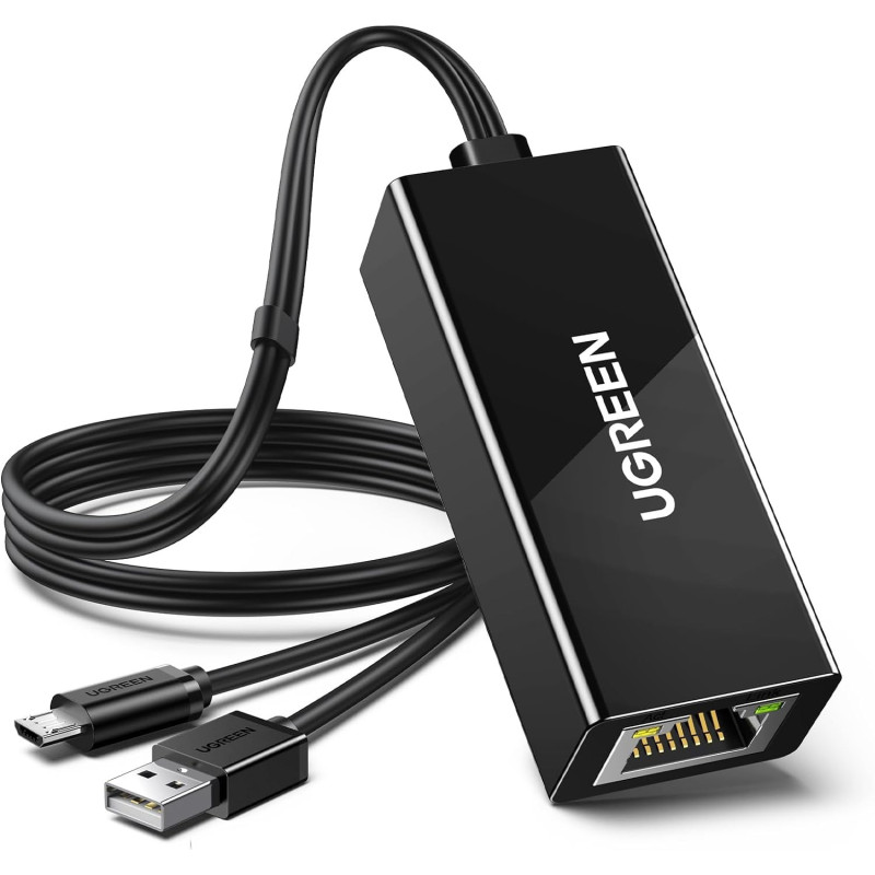 Ugreen Micro USB Ethernet Adapter, Ethernet Adapter With 3.3 ft Cable And Power Cord, Compatible For Fire TV Stick Basic/2nd/4k/Lite, Chromecast 1/2/3/Ultra/Audio, Fire TV 3rd, Plug And Play, 10/100 Mbps