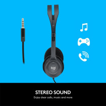 Logitech H111 Wired Headset, Stereo Headphones With Noise Cancelling Microphone, 3.5 mm Audio Jack, Pc/Mac/Laptop/Smartphone/Tablet, Black, Large