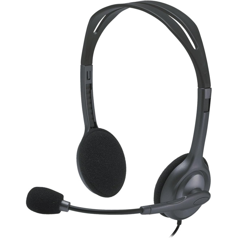 Logitech H111 Wired Headset, Stereo Headphones With Noise Cancelling Microphone, 3.5 mm Audio Jack, Pc/Mac/Laptop/Smartphone/Tablet, Black, Large