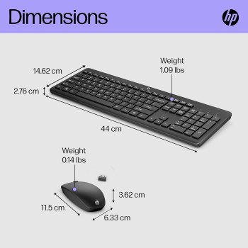 HP 230 Wireless Keyboard And Mouse Combo Set, 2.4 GHz Wireless USB-A Nano Receiver, Up To 1600 dpi, Black, 18H24AA#ABU, 18H24AA