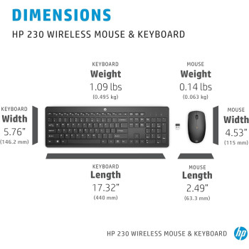 HP 230 Wireless Black Keyboard And Mouse Combo 1600 DPI, 18H24AA, Black
