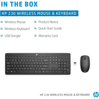 HP 230 Wireless Black Keyboard And Mouse Combo 1600 DPI, 18H24AA, Black