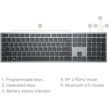 Dell Premier Multi-Device Wireless Keyboard And Mouse, KM7321W, Titan Gray