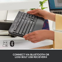 Logitech Signature K650 Comfort Full-Size Wireless Keyboard With Wrist Rest, BLE Bluetooth Or Logi Bolt USB Receiver, Deep-Cushioned Keys, Numpad, Compatible With Most OS/PC/Window/Mac, Graphite