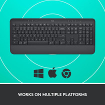 Logitech Signature K650 Comfort Full-Size Wireless Keyboard With Wrist Rest, BLE Bluetooth Or Logi Bolt USB Receiver, Deep-Cushioned Keys, Numpad, Compatible With Most OS/PC/Window/Mac, Graphite