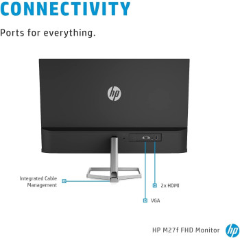 HP M27f Ultraslim Monitor 27 Inch, Full HD 1080p, 75hz Refresh Rate 2 x HDMI, 1 x VGA Blue Light Filter, Anti Glare, Tilt Adjutsment, Flicker Free, 178 Degree Ultra Wide Viewing Angle, Silver/Black