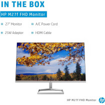HP M27f Ultraslim Monitor 27 Inch, Full HD 1080p, 75hz Refresh Rate 2 x HDMI, 1 x VGA Blue Light Filter, Anti Glare, Tilt Adjutsment, Flicker Free, 178 Degree Ultra Wide Viewing Angle, Silver/Black